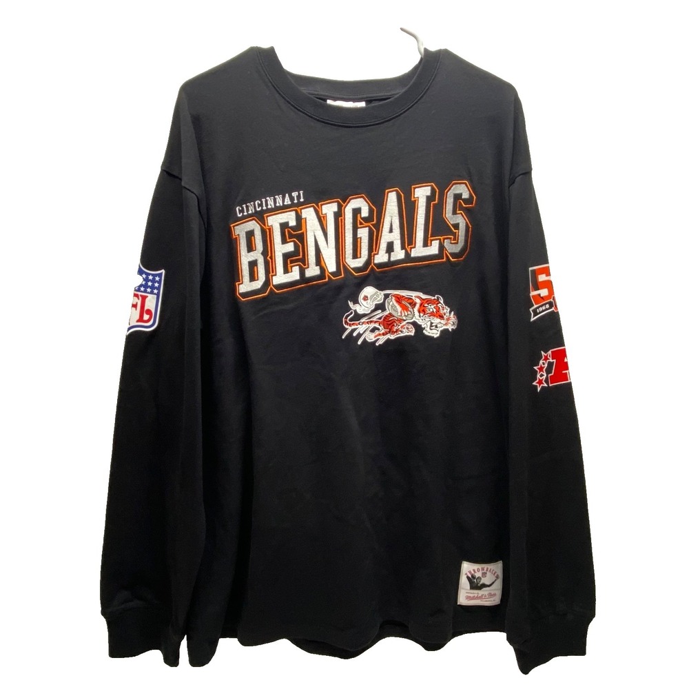 Cincinnati Bengals NFL Shirt Large Black LS Vtg Football Logo Mitchell Ness NWOT
